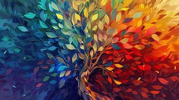 ett abstrakt träd illustration med mång färgad foto