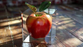 äpple färsk frukt i transparent kub foto