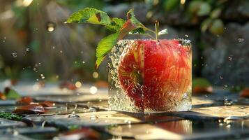 äpple färsk frukt i transparent kub foto