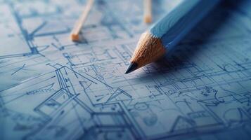 arkitekt plan skissat med penna på papper foto