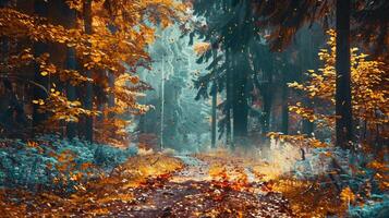 höst skog mång färgad löv måla landskap foto