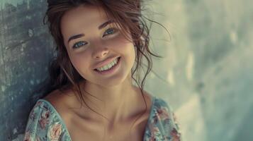 skön ung kvinna i en sommar klänning leende foto