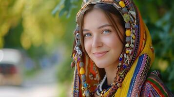 skön ung kvinna i traditionell Kläder foto