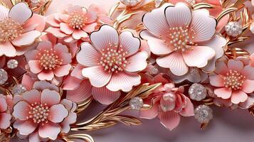 dekoration med blommor i rosa och guld färger. asiatisk och kinesisk estetik, lyx barock Smycken dekoration. foto