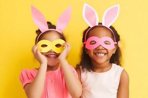 Lycklig latinamerikan flickor i kanin öron. neuralt nätverk foto