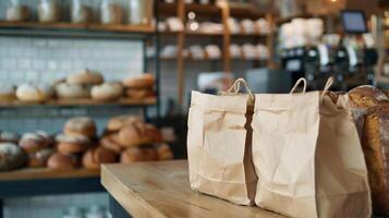 bageri leverans service med tom leverans väska attrapp för ta ut order foto
