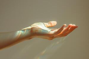en hand är visad med en ljus lysande på den foto