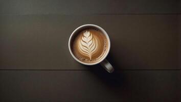 en perfekt symmetrisk kaffe råna sitter, tittade från ovan, erbjudande riklig copy för beställnings- mönster eller text. foto