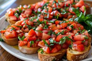 bruschetta toppade med tärnad tomater foto