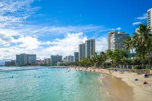 landskap av de waikiki strand på oahu ö i hawaii, förenad stater foto