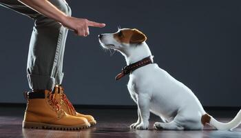 de mänsklig lär de hund kommandon. domkraft russell terrier ras. foto