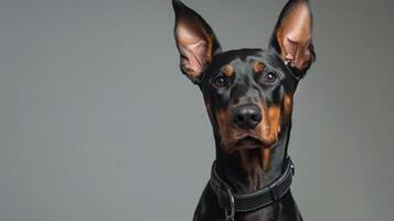 varna doberman pinscher hund porträtt visa upp dess perceptiv ögon och elegant svart och solbränna täcka foto