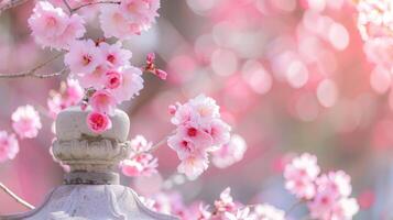 körsbär blomma i blomma med rosa kronblad i natur visa upp japansk shinto tradition och vår lugn foto