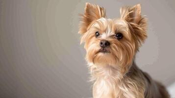 yorkshire terrier porträtt visa upp en små, söt, lurviga, och intelligent hund ras med uttrycksfull ögon foto