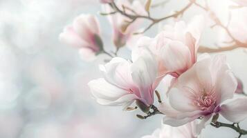 magnolia blomma i vår ställer ut blommig kronblad och de skönhet av natur med en mjuk delikat Rör foto