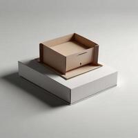 premie kvalitet ren vit produkt paket låda med naturlig ljus, ultra klar, digital framställa. foto
