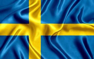 flagga av Sverige silke närbild foto