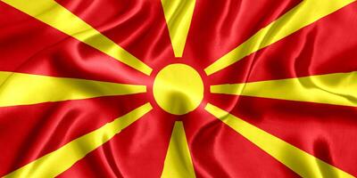 flagga av macedonia silke närbild foto