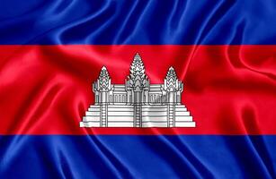 flagga av cambodia silke närbild foto