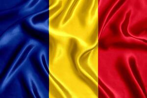 flagga av rumänien silke närbild foto