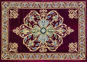 färgrik årgång matta tillverkad förbi hand. orientalisk handarbete av de 19:e århundrade. abstrakt bakgrund. foto