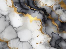 abstrakt grå rodna flytande vattenfärg bakgrund med gyllene rader, prickar, fläckar. marmor alkohol bläck teckning effekt foto