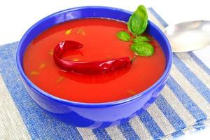 tomatsoppa i tallrik. nationella italienska köket foto