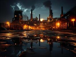 ai genererad natt fabrik fabrik rökning skorstenar generativ ai foto