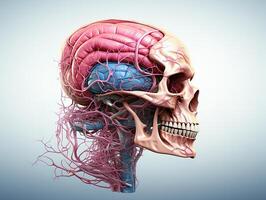 ai genererad mänsklig skalle med hjärnor och cirkulations- systemet generativ ai foto