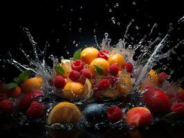 ai genererad uppfriskande stänk av frukt och citrus- generativ ai foto