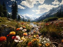 ai genererad vår blommor på suddig bakgrund generativ ai foto