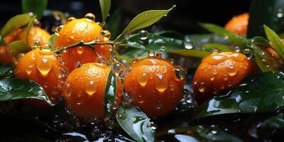ai genererad apelsiner på grenar i dagg generativ ai foto
