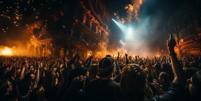 ai genererad folkmassan av människor på en musik konsert generativ ai foto
