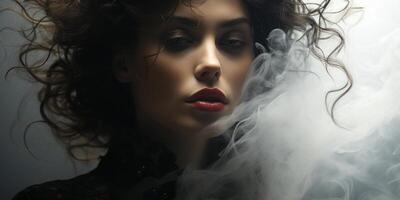 ai genererad porträtt av en flicka i rök generativ ai foto