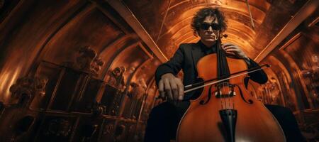 ai genererad en man spelar de cello passionerat generativ ai foto