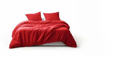 ai genererad röd säng Linné på de säng på en vit bakgrund generativ ai foto