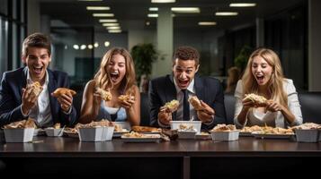 ai genererad grupp av kontor arbetare har lunch generativ ai foto