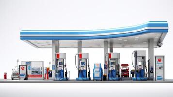 ai genererad bil gas station på vit bakgrund generativ ai foto