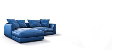 ai genererad blå soffa på vit bakgrund generativ ai foto