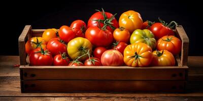 ai genererad låda av tomater generativ ai foto