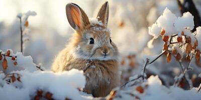 ai genererad kanin i de vinter- skog generativ ai foto