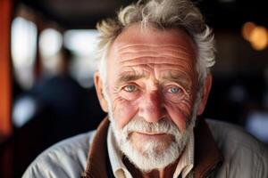 ai genererad porträtt av ett gammal man i en Kafé närbild generativ ai foto