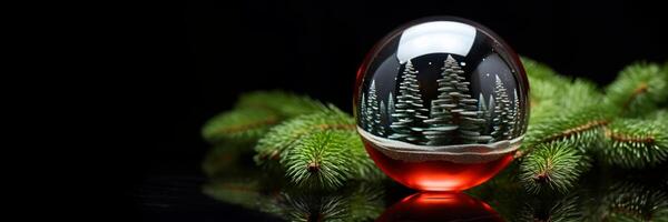 ai genererad jul ny år dekorationer bollar på de jul träd generativ ai foto