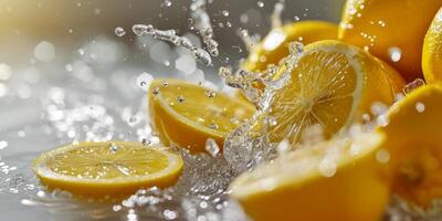 ai genererad skivad citroner stänk vatten generativ ai foto