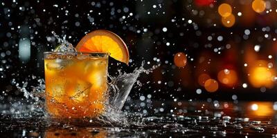 ai genererad orange juice med orange skivor stänk generativ ai foto