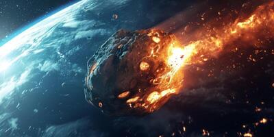 ai genererad ett asteroid falls till jord generativ ai foto