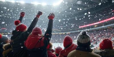 fläktar på de stadion i vinter- foto