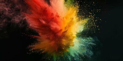 explosion av flerfärgad pulver på en svart bakgrund foto