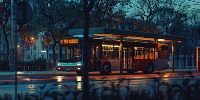 buss offentlig transport på en stad gata foto