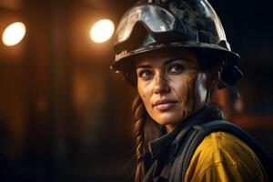 kvinna gruvarbetare i hjälm foto
